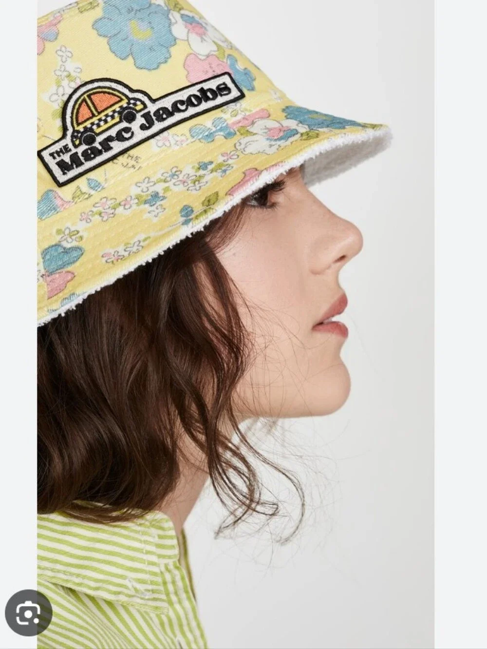 Vintage Marc Jacobs Bucket Hat, One Size, Floral Nylon, and White Terry Cotton